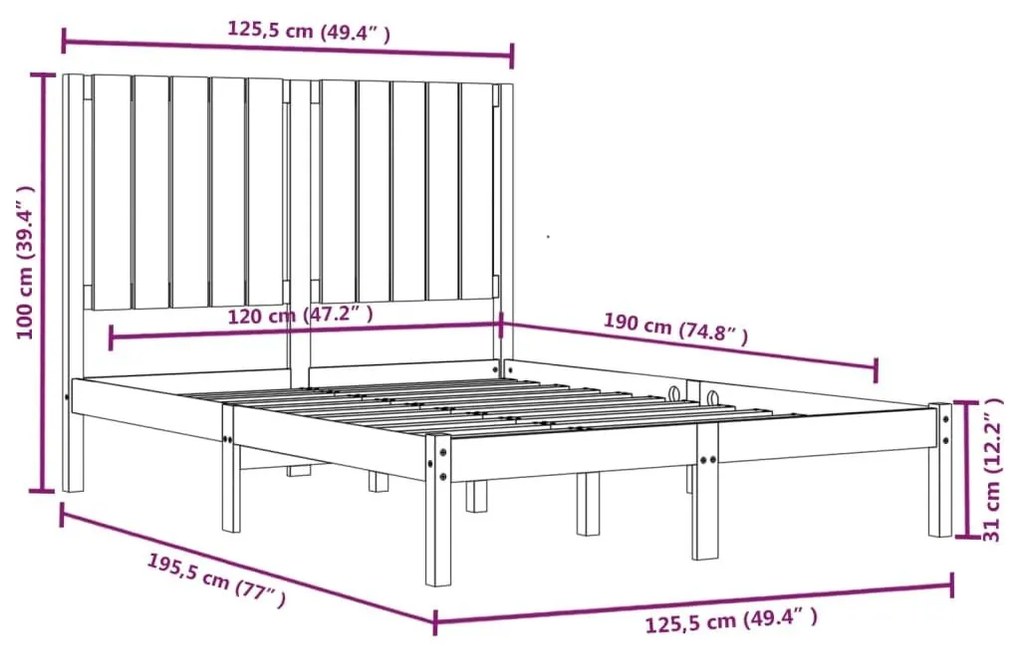 Πλαίσιο Κρεβατιού Λευκό 120x190 εκ. Μασίφ Ξύλο Small Double - Λευκό