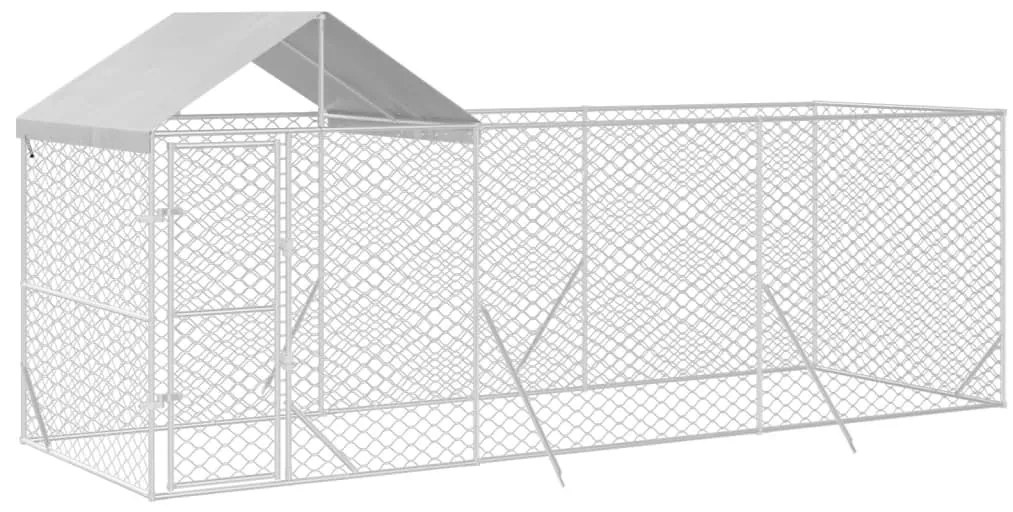 vidaXL Κλουβί Σκύλου Εξ. Χώρου με Οροφή Ασημί 6x2x2,5 μ. Γαλβ. Ατσάλι