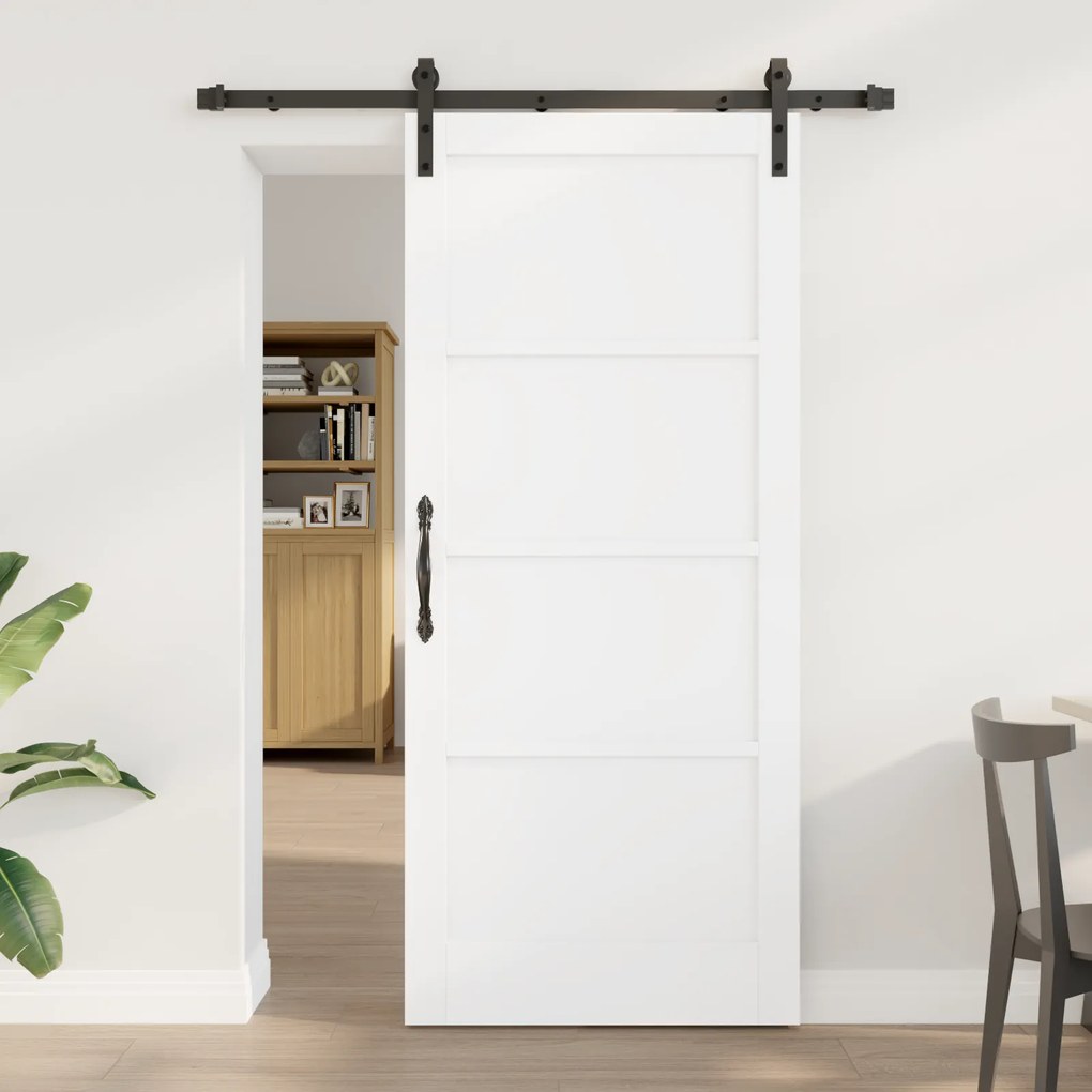 vidaXL Συρόμενη Πόρτα με Σετ Εξαρτημάτων Λευκή 86x198.5 cm Συμπαγές Ξύλο Πεύκου