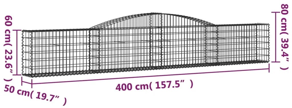 Συρματοκιβώτια Τοξωτά 3 τεμ. 400x50x60/80 εκ. Γαλβαν. Ατσάλι - Ασήμι