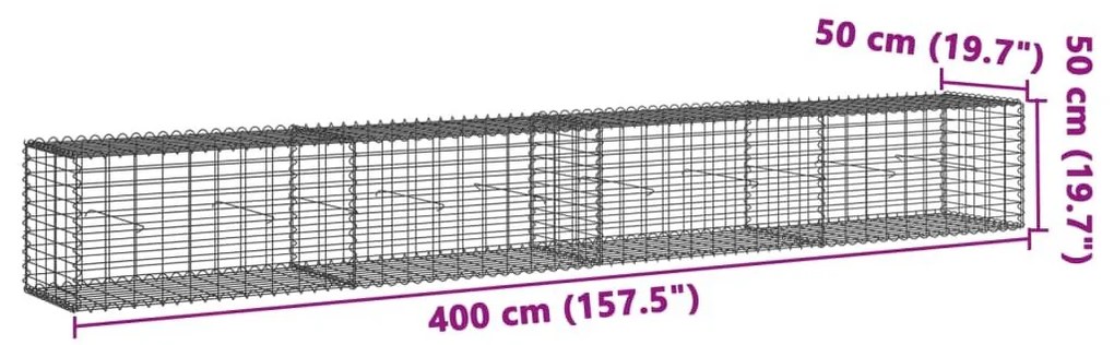 Συρματοκιβώτιο με Κάλυμμα 400x50x50 εκ. από Γαλβανισμένο Χάλυβα - Ασήμι