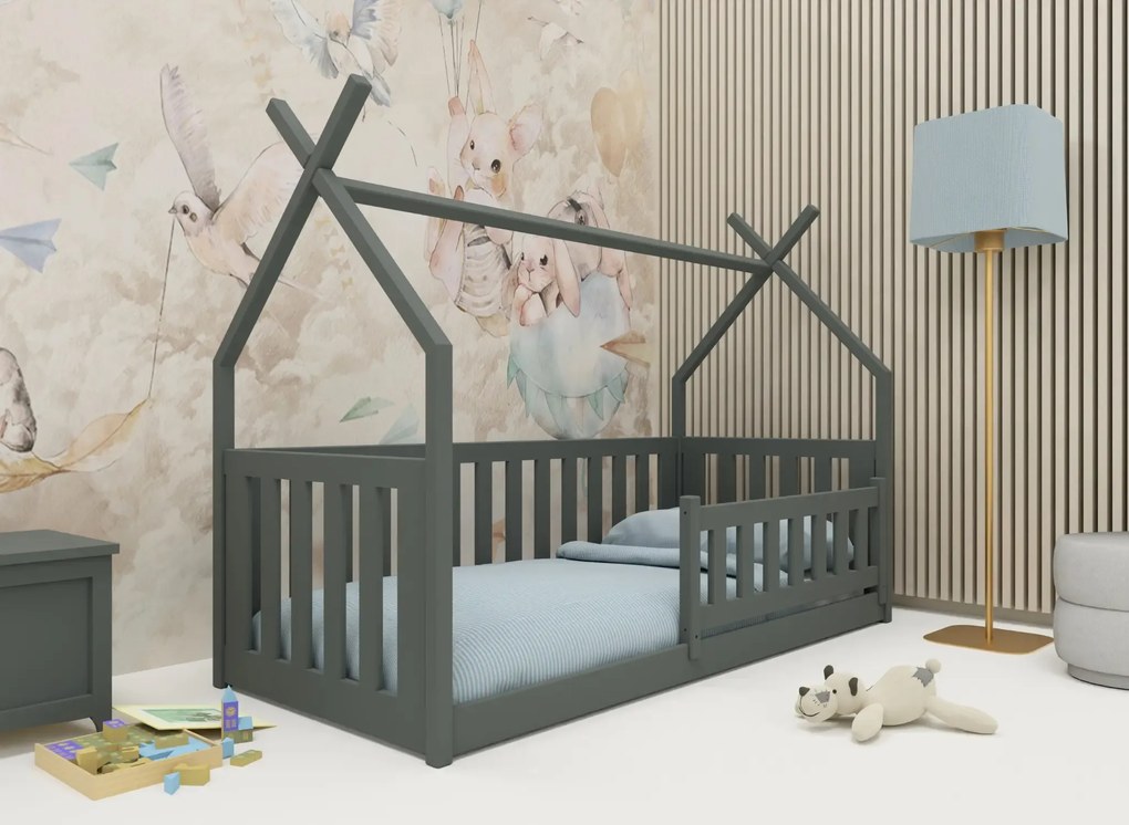 Κρεβάτι  Montessori Tipi  Bodzio  από μασίφ ξύλο Graphite  90×200cm (Δώρο 10% Έκπτωση στο Στρώμα)