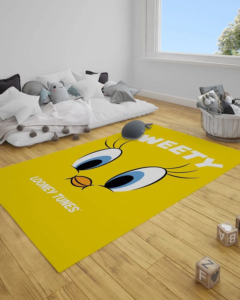 Παιδικό Χαλί Tweety Des.1 Warner Bros σε 2 Διαστάσεις 130x180cm Κίτρινο