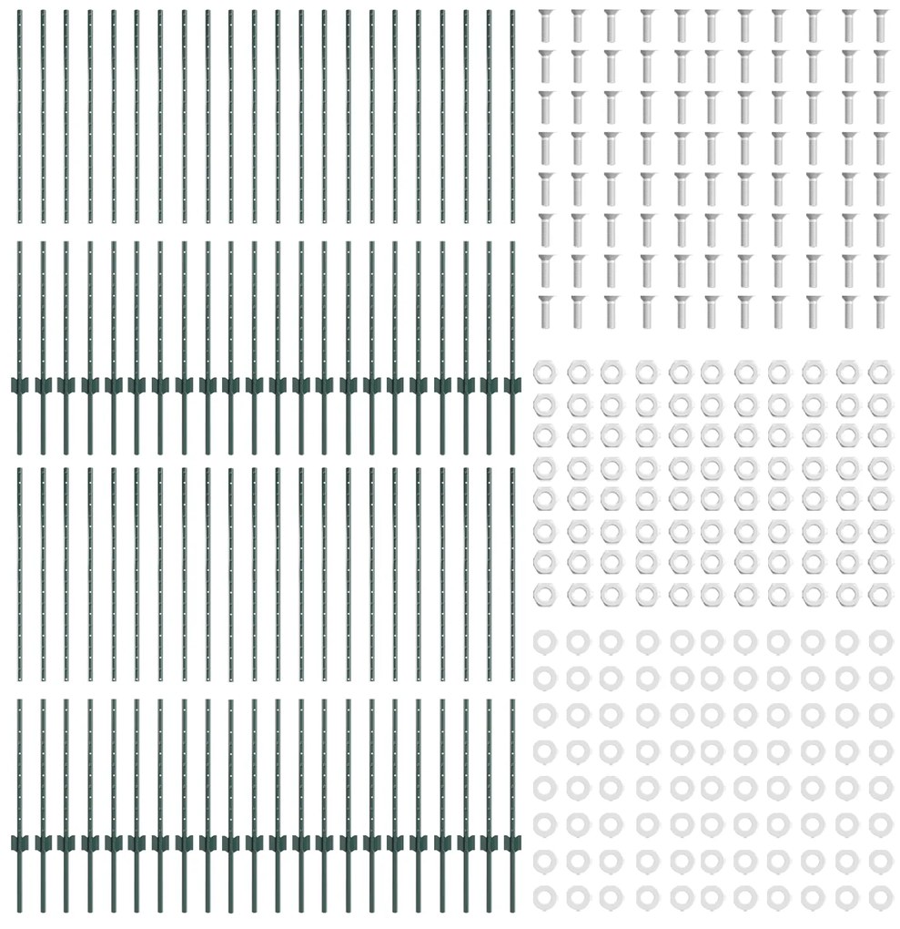 vidaXL Ασημένιοι Πόλοι Φράχτη 44 pcs Πράσινο 100 x 1.4 μ Μέταλλο