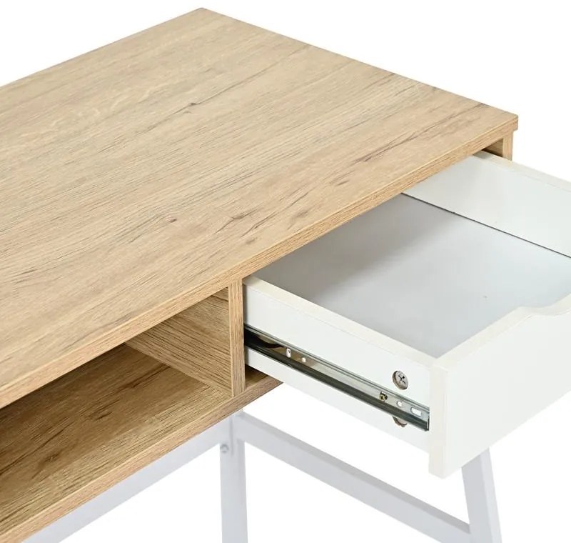 Γραφείο εργασίας Rezio με Ράφι και Συρτάρι σε Oak - Λευκό με Μεταλλικό Πόδι 75x45x76 εκ. 75x45x76 εκ.