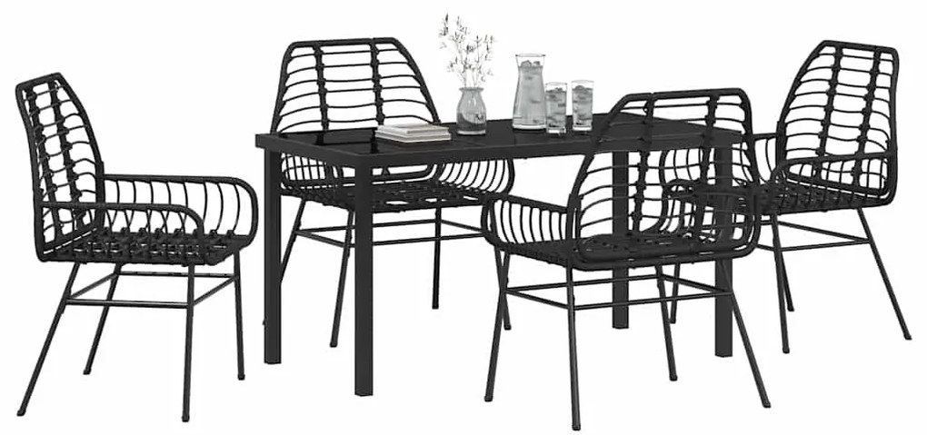 vidaXL Σέτ φαγητού για κήπο 5 pcs Μαύρο συνθετικό ρατάν