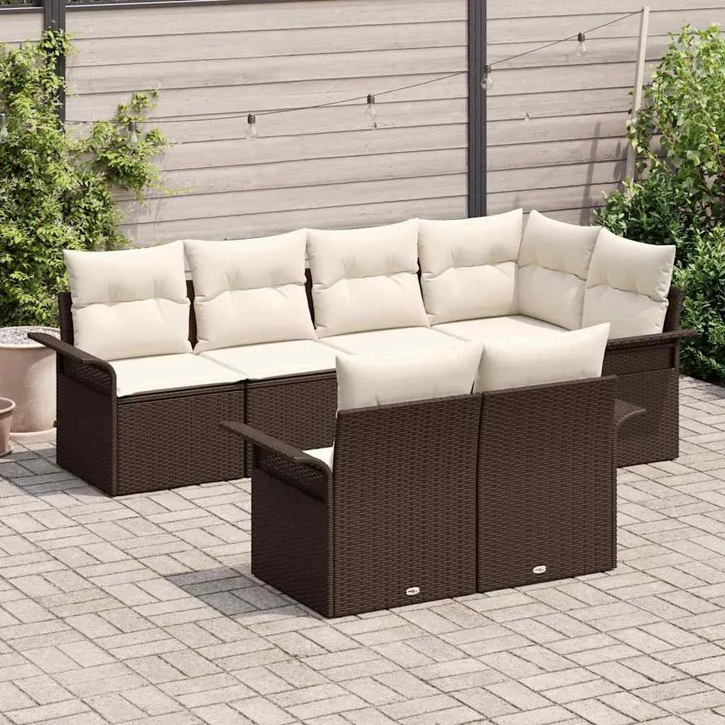 vidaXL Σετ Καναπέ Κήπου με μαξιλάρι 7 pcs Καφέ Πολυ ράταν