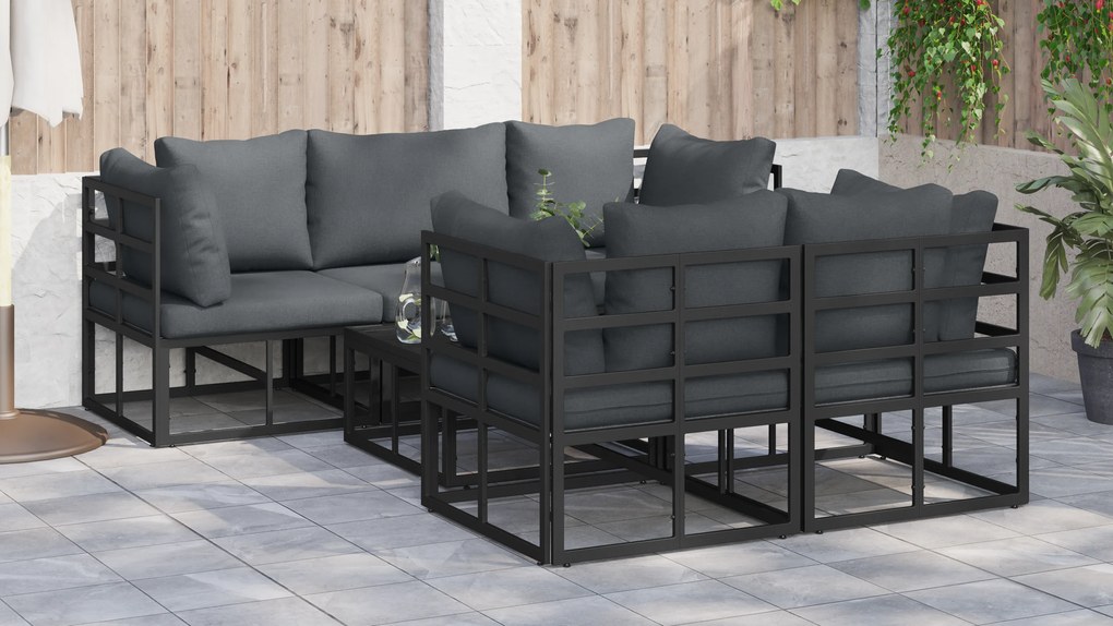 vidaXL Σετ Καναπέ Κήπου 6 pcs Μαύρο 70 x 70 x 32 εκ Αλουμίνιο