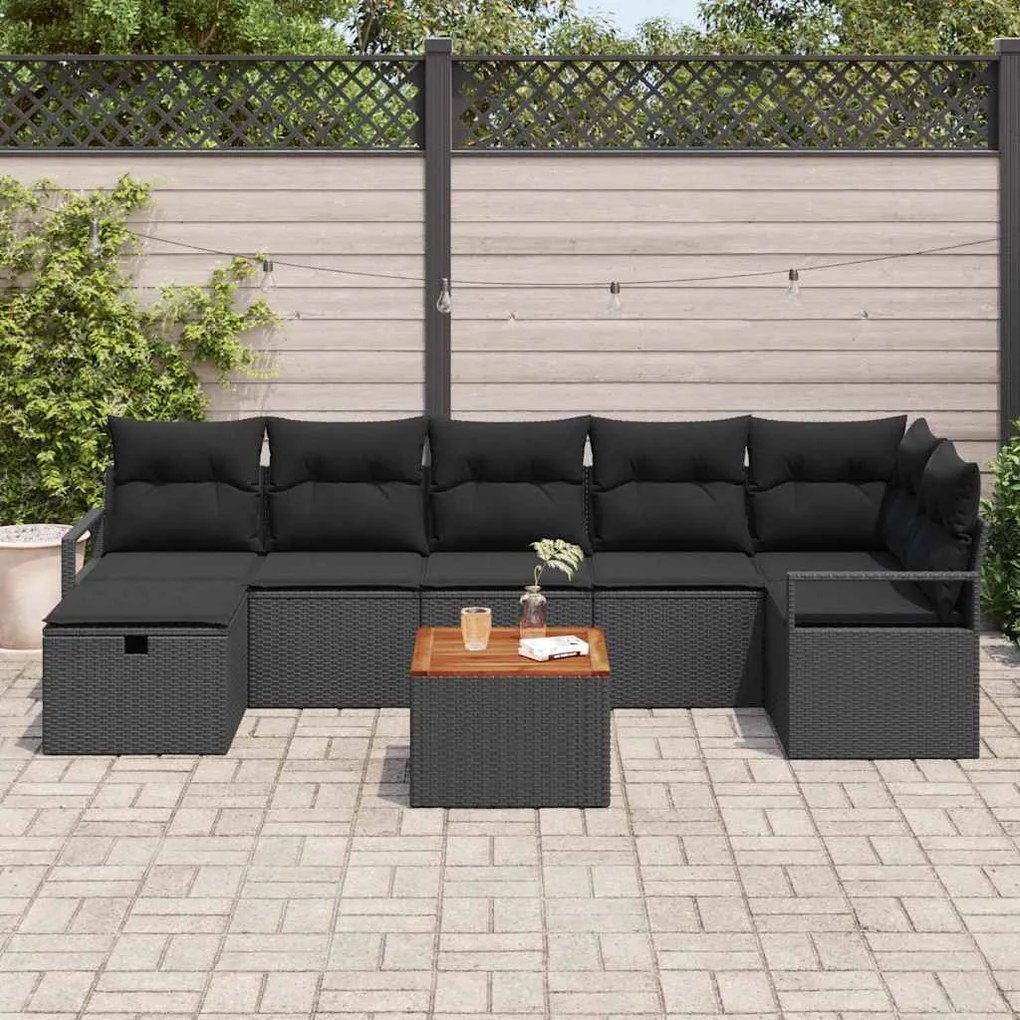 vidaXL Σετ Καναπέ Κήπου με μαξιλάρι 8 pcs Μαύρο Πολυ ράταν