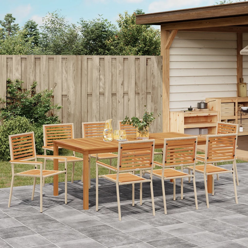 vidaXL Σετ Τραπεζαρίας Κήπου 9 pcs Μπεζ 200 x 100 x 74 cm