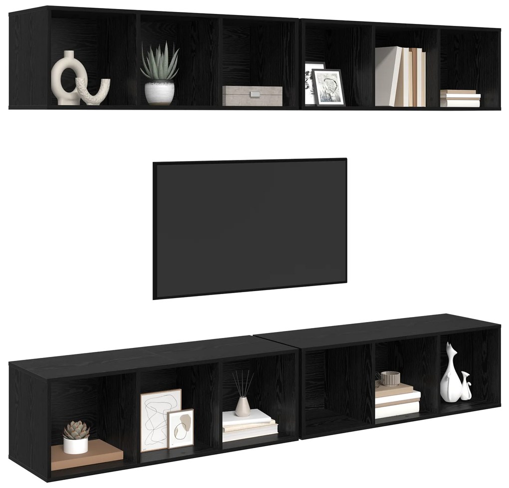 vidaXL Τηλεοπτική Κάβα Τοίχου 4 pcs Μαύρη δρυς 37 x 37 x 107.5 εκ