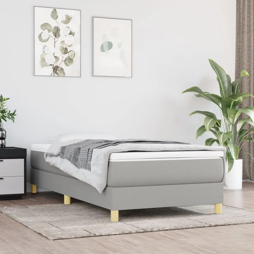 Κρεβάτι Boxspring με Στρώμα Ανοιχτό Γκρι 90x190 εκ. Υφασμάτινο - Γκρι