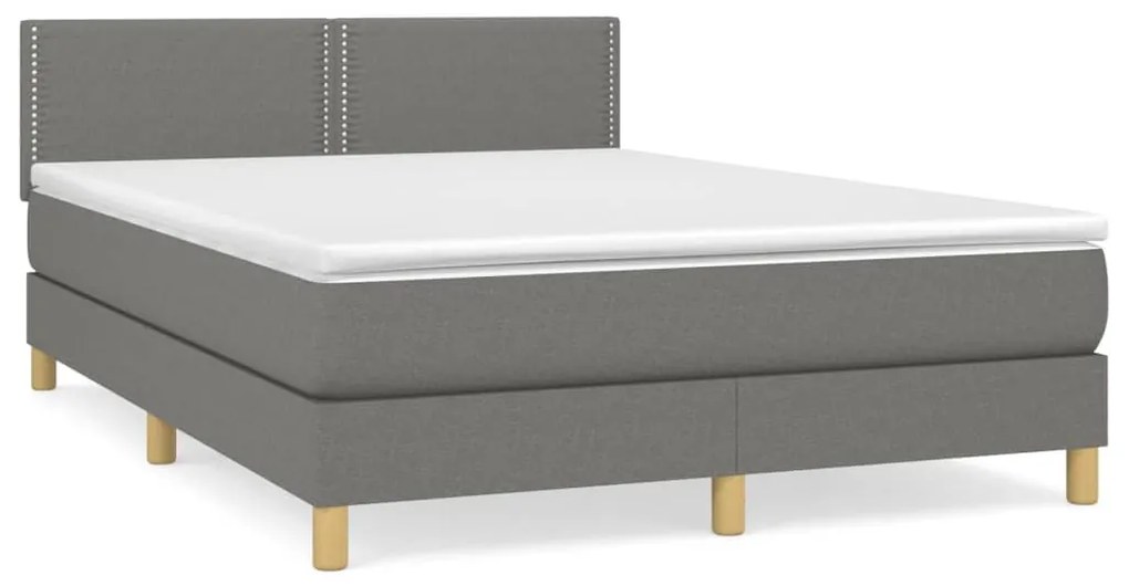 Κρεβάτι Boxspring με Στρώμα Σκούρο Γκρι 140x190 εκ. Υφασμάτινο - Γκρι