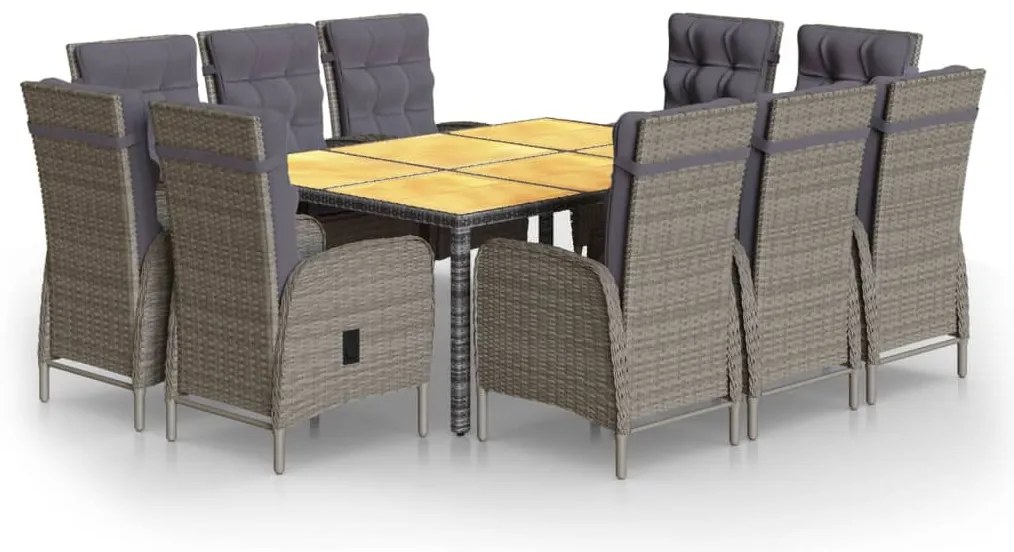 vidaXL Σετ Τραπεζαρίας Κήπου 11 Τεμαχίων Γκρι από Συνθετικό Ρατάν