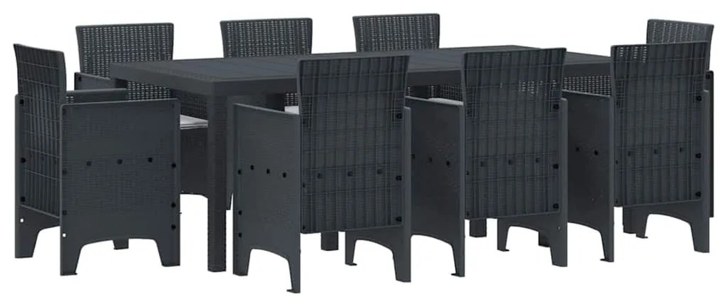 vidaXL Σέτ φαγητού για κήπο 9 pcs Ανθρακί Rattan Polt