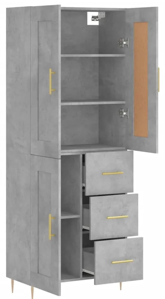 vidaXL Ντουλάπι Γκρι Σκυροδέματος 69,5x34x180 εκ. Επεξεργασμένο Ξύλο