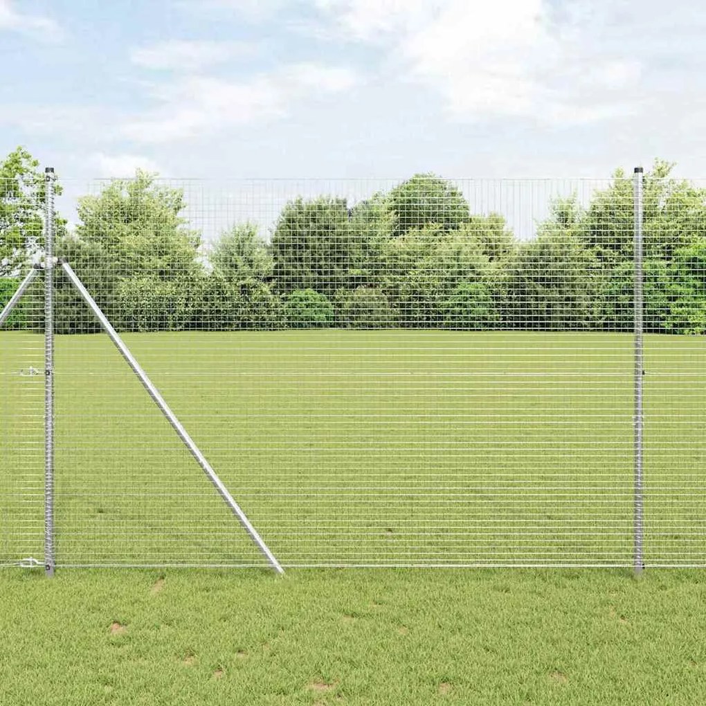 vidaXL Φράχτης με Στήλες. Ασημί 1.6 x 25 m Ατσάλι