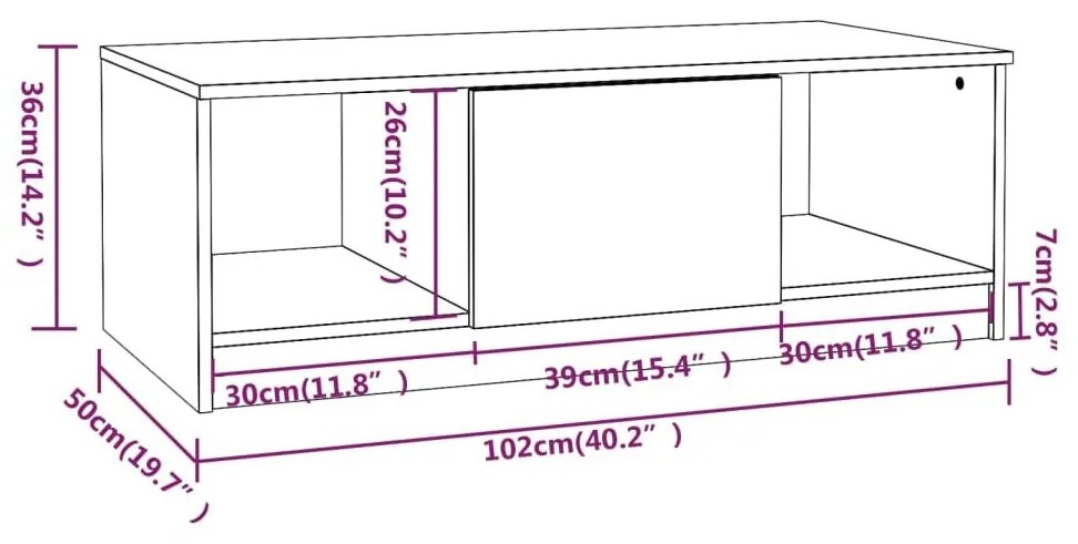 Τραπεζάκι Σαλονιού Καφέ Δρυς 102x50x36 εκ. Επεξεργασμένο Ξύλο - Καφέ