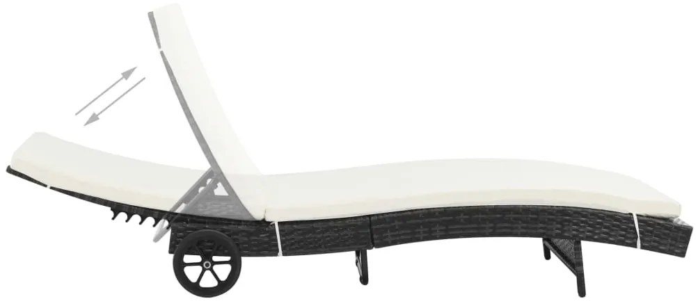 vidaXL Ξαπλώστρα Μαύρη από Συνθετικό Ρατάν με Μαξιλάρι και Ρόδες