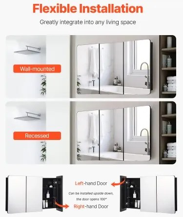 VEVOR Medicine Cabinet 25.5&quot; x 40&quot; Mirror Medicine Cabinet Adjustable Shelves