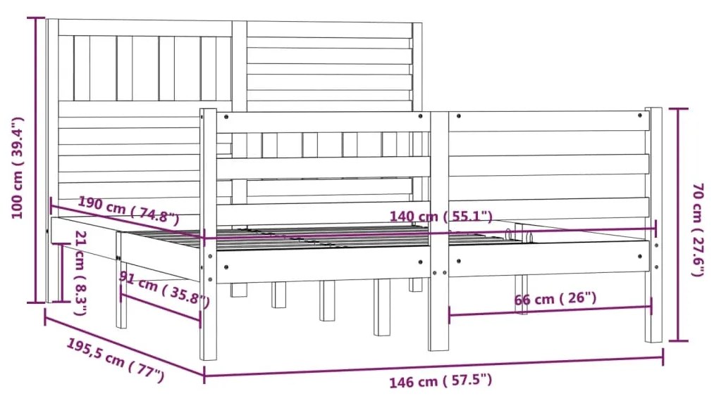 Πλαίσιο Κρεβατιού Λευκό 140 x 190 εκ. από Μασίφ Ξύλο - Λευκό