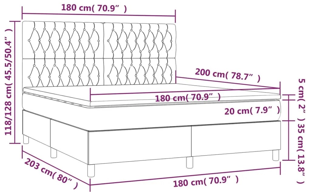 vidaXL Κρεβάτι Boxspring με Στρώμα Σκούρο Πράσινο 180x200εκ. Βελούδινο