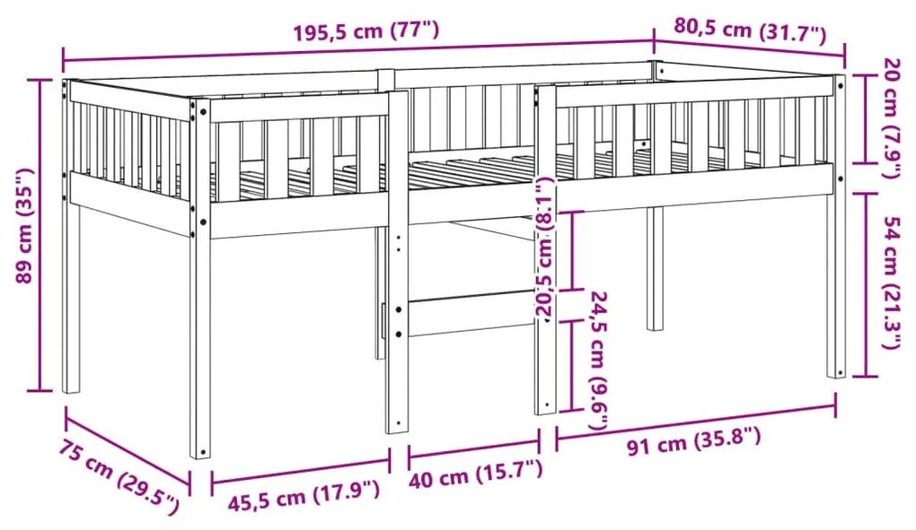 Κρεβάτι Παιδικό Χωρίς Στρώμα Καφέ Κεριού 75x190 εκ Μασίφ Πεύκο - Καφέ