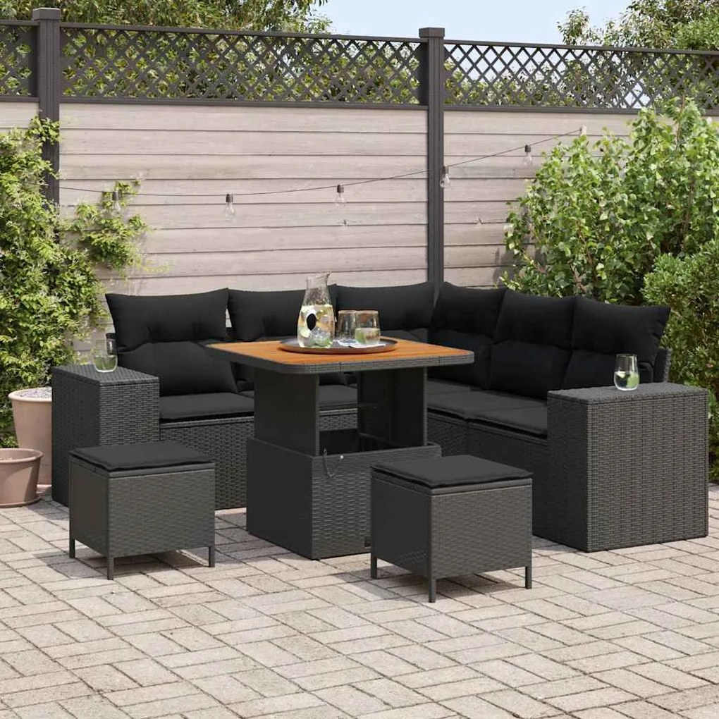 vidaXL Σετ Καναπέ Κήπου 8 pcs Μαύρο συνθετικό ρατάν