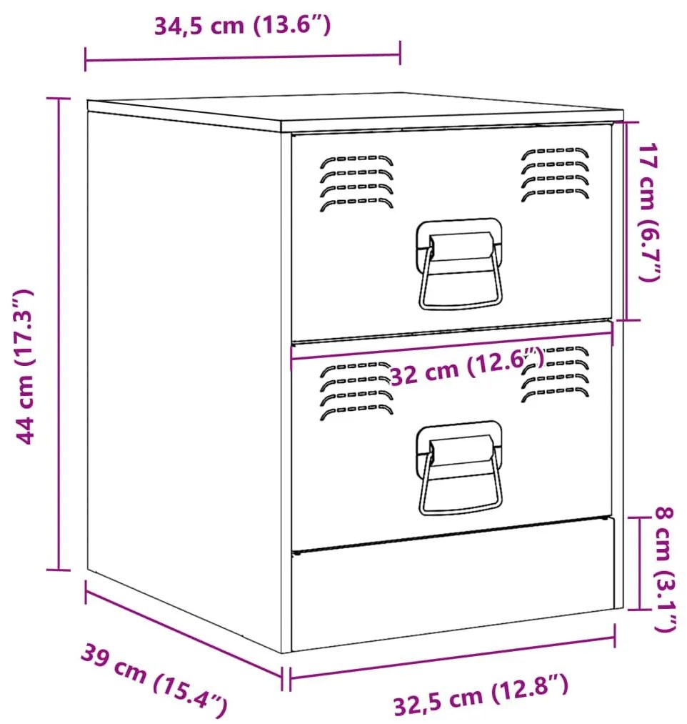 Κομοδίνο Πράσινο 34,5 x 39 x 44 εκ. από Χάλυβα - Πράσινο