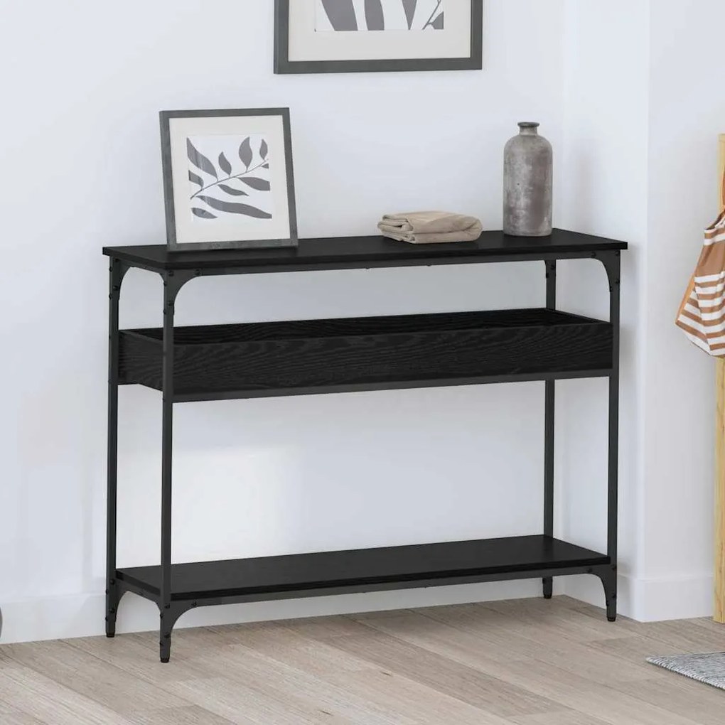 vidaXL Τραπέζι κονσόλας με ράφι Μαύρη δρυς 100 x 29 x 75 εκ.