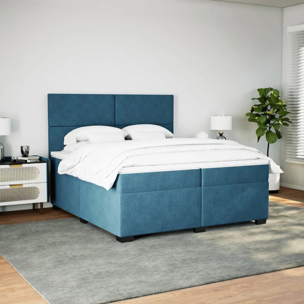 vidaXL Κρεβάτι Boxspring με Στρώμα Μπλε 200x200 εκ. Βελούδινο