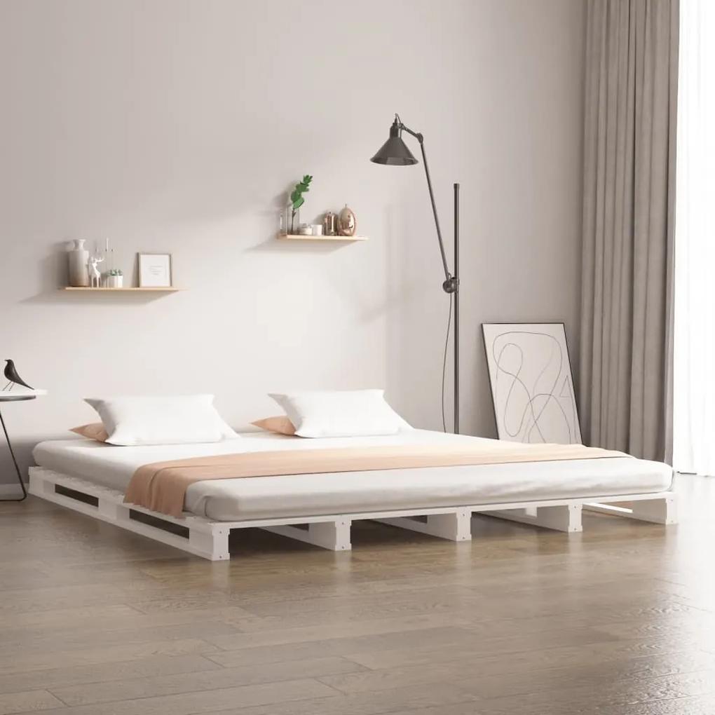 Κρεβάτι ΠαλέτεςΛευκό 150 x 200 εκ. Μασίφ Ξύλο Πεύκου King Size - Λευκό