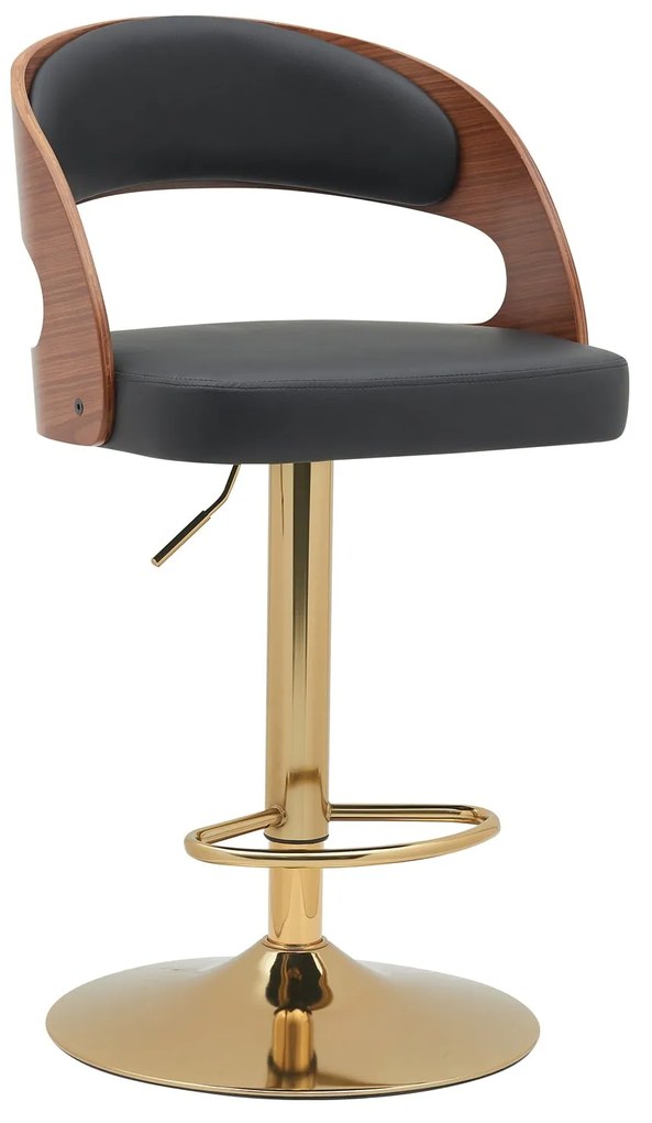 Σκαμπό Bar ArteLibre SINDRI Μαύρο/Καφέ Ξύλο/PU/Αλουμίνιο 48x49x91-112cm