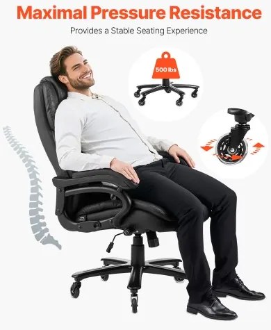 VEVOR Executive Chair High Back Office Chair Knob-Control Lumbar Support Black