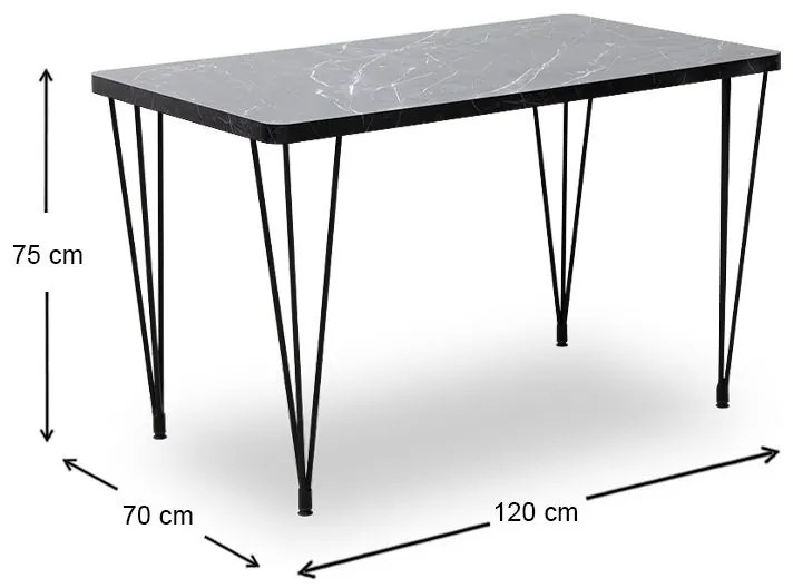 Σετ τραπεζαρία 5τμχ Roger - Rosa Megapap Mdf - PU χρώμα μαύρο εφέ μαρμάρου - μαύρο 120x70x75εκ.