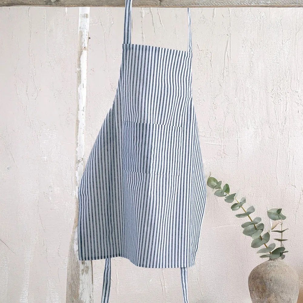 Ποδιά Ολόσωμη Kyma White-Blue Ρυθμός 60x85cm 100% Βαμβάκι