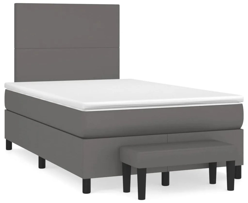 vidaXL Κρεβάτι Boxspring με Στρώμα Γκρι 120x190εκ. από Συνθετικό Δέρμα