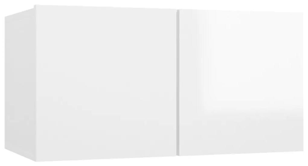 Επιτοίχιο Ντουλάπι Τηλεόρασης Γυαλιστερό Λευκό Επεξ. ξύλο - Λευκό