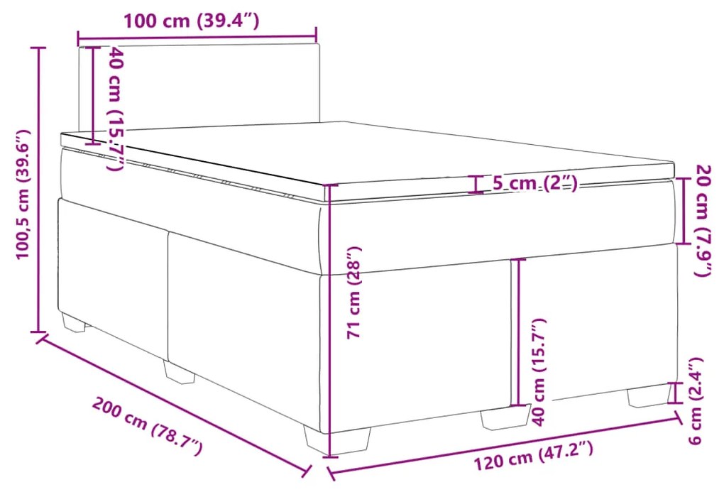 Κρεβάτι Boxspring με Στρώμα Μαύρο 120x200 εκ. Υφασμάτινο - Μαύρο