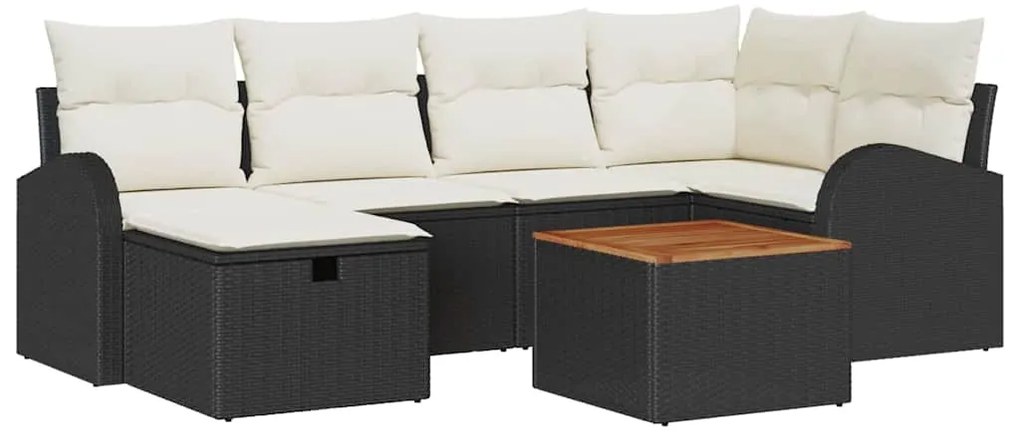 vidaXL Σετ Καναπέ Κήπου με μαξιλάρι 7 pcs Μαύρο Πολυ ράταν