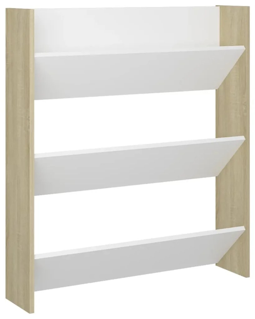 vidaXL Παπουτσοθήκες 2 τεμ. Λευκές/Sonoma Δρυς 80x18x90εκ. Μοριοσανίδα