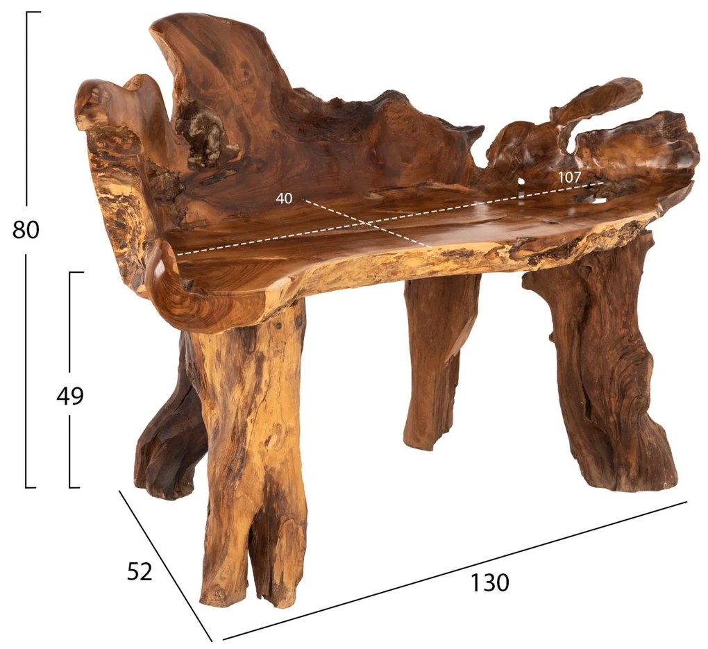 Παγκάκι C9398 Μασίφ Ξύλο Teak Φυσικό 130x52x80Υεκ. 130x52x80 εκ.