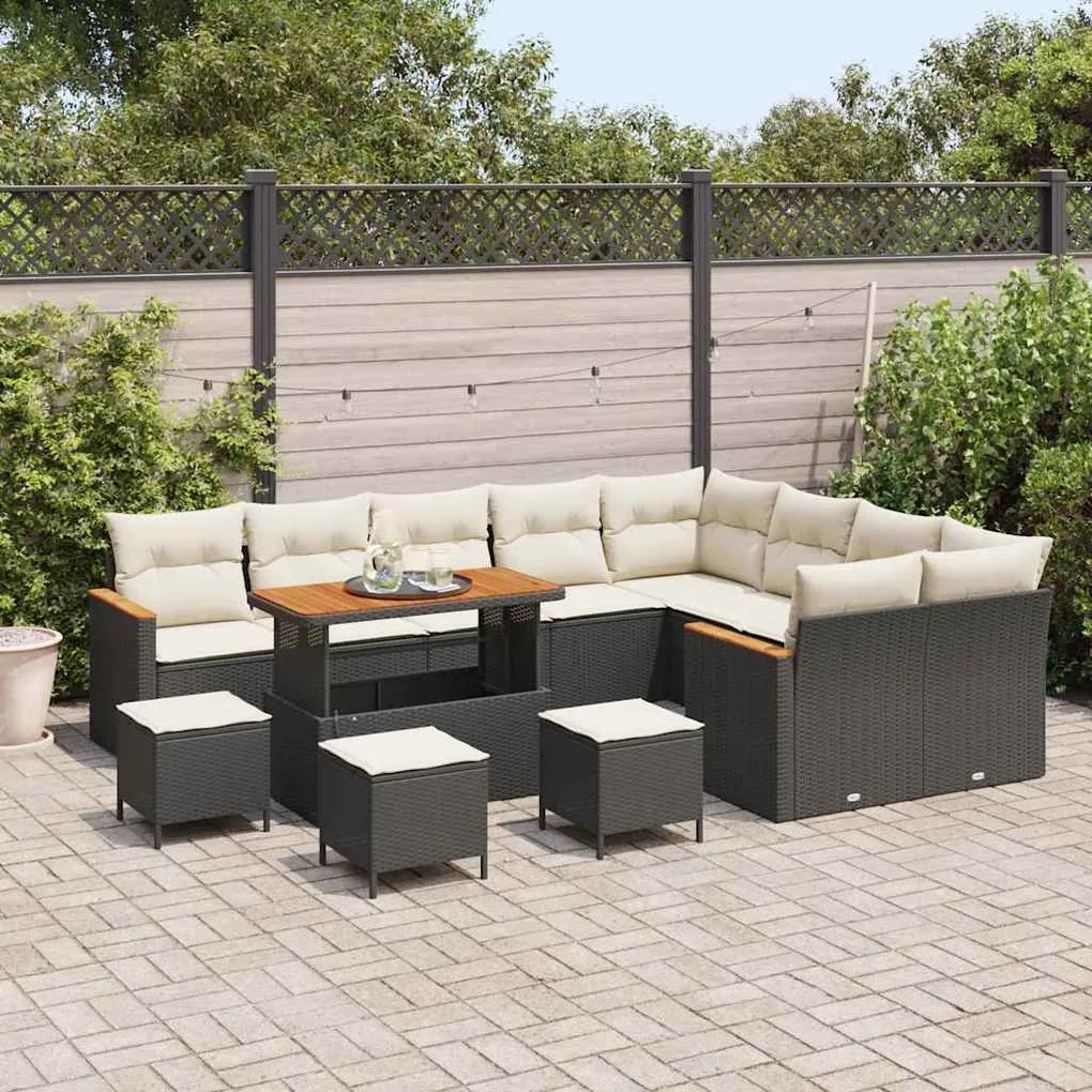vidaXL Σετ Καναπέ Κήπου με μαξιλάρι 13 pcs Μαύρο Πολυ ράταν