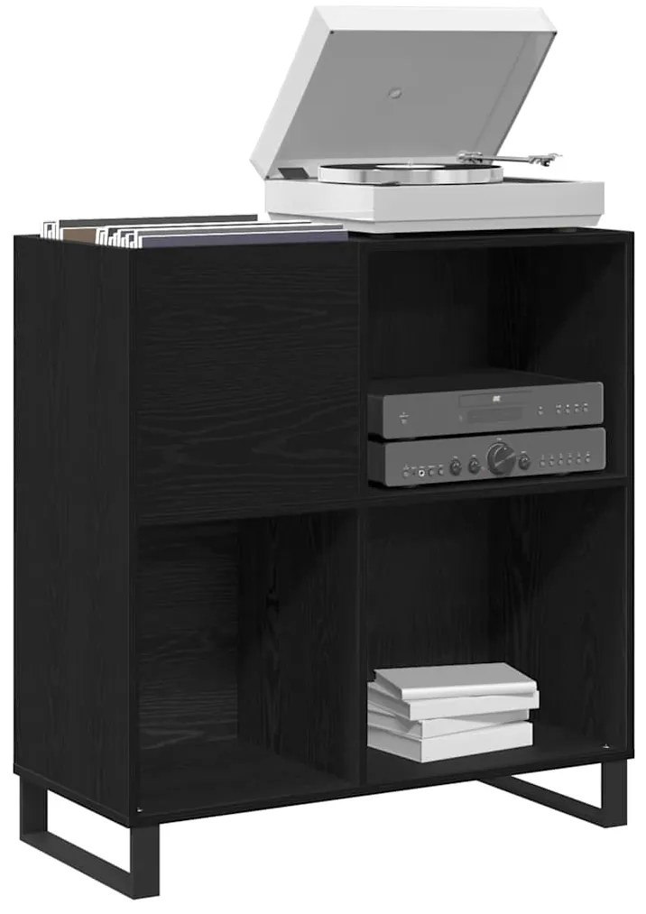vidaXL Ντουλάπι δίσκων βινυλίου με ράφι Μαύρη Οξυά 85 x 38 x 89 εκ.