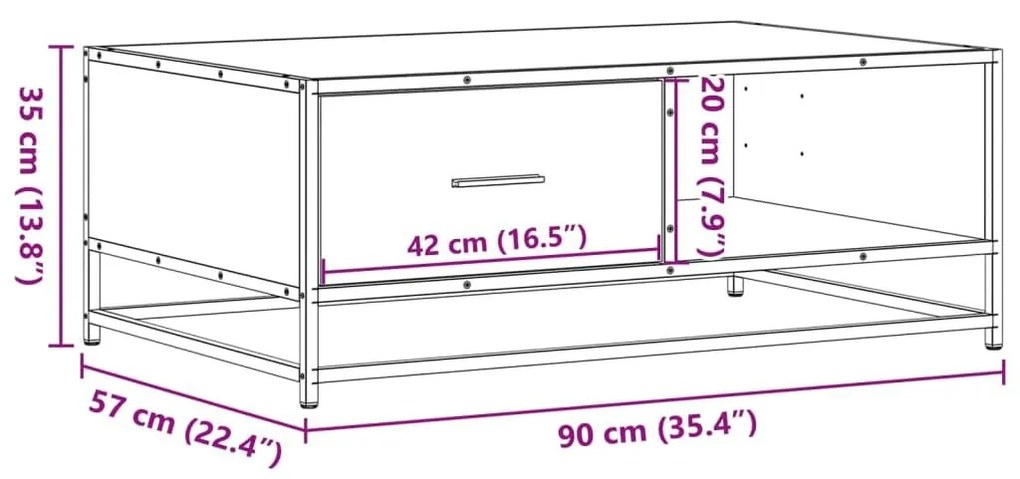 Τραπεζάκι Σαλονιού Γκρι Sonoma 90x57x35 εκ. Επεξ. Ξύλο/Μέταλλο - Γκρι