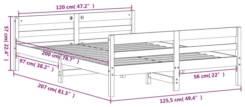 Σκελετός Κρεβατιού Χωρίς Στρώμα 120x200 εκ Μασίφ Ξύλο Πεύκου - Καφέ