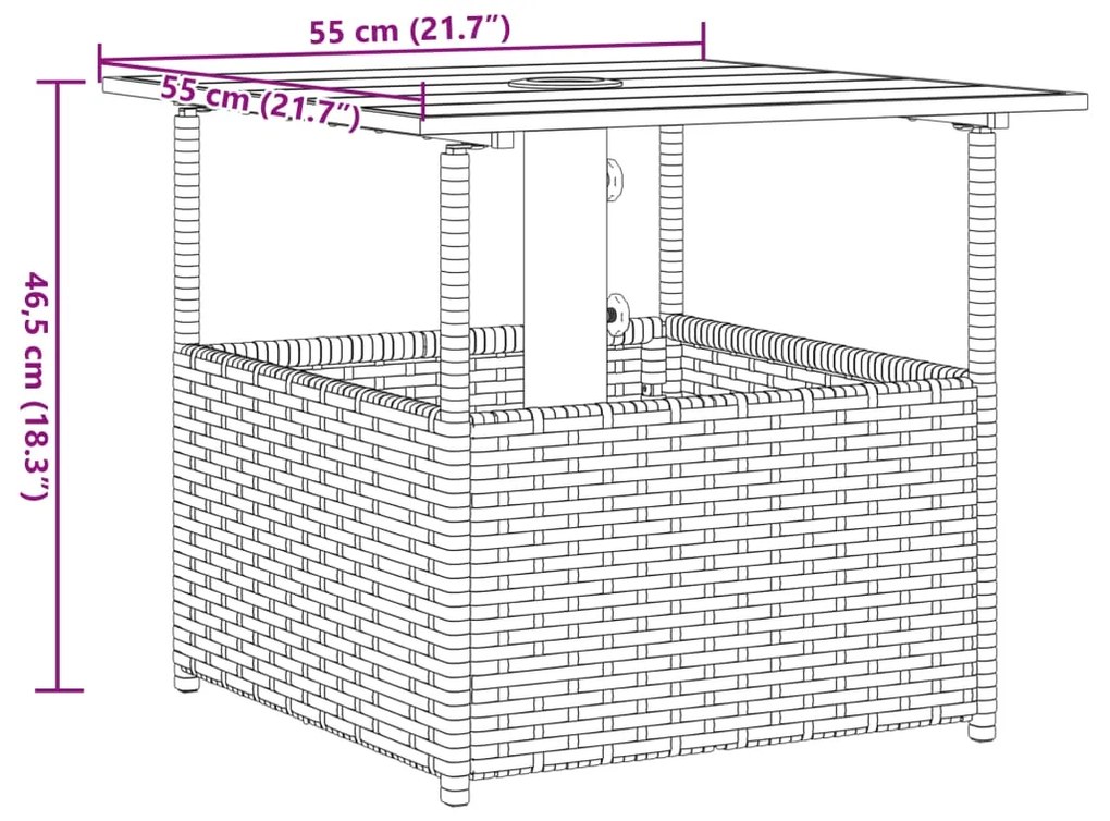 Τραπέζι Κήπου με Οπή Ομπρέλας Μαύρο 55x55x46,5εκ. Συνθ. Ρατάν - Μαύρο