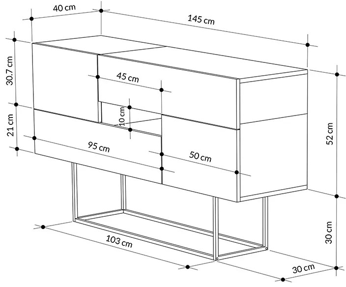 Μπουφές Roberta pakoworld μόκα-λευκό μαρμάρου 145x40x82εκ - 119-001169