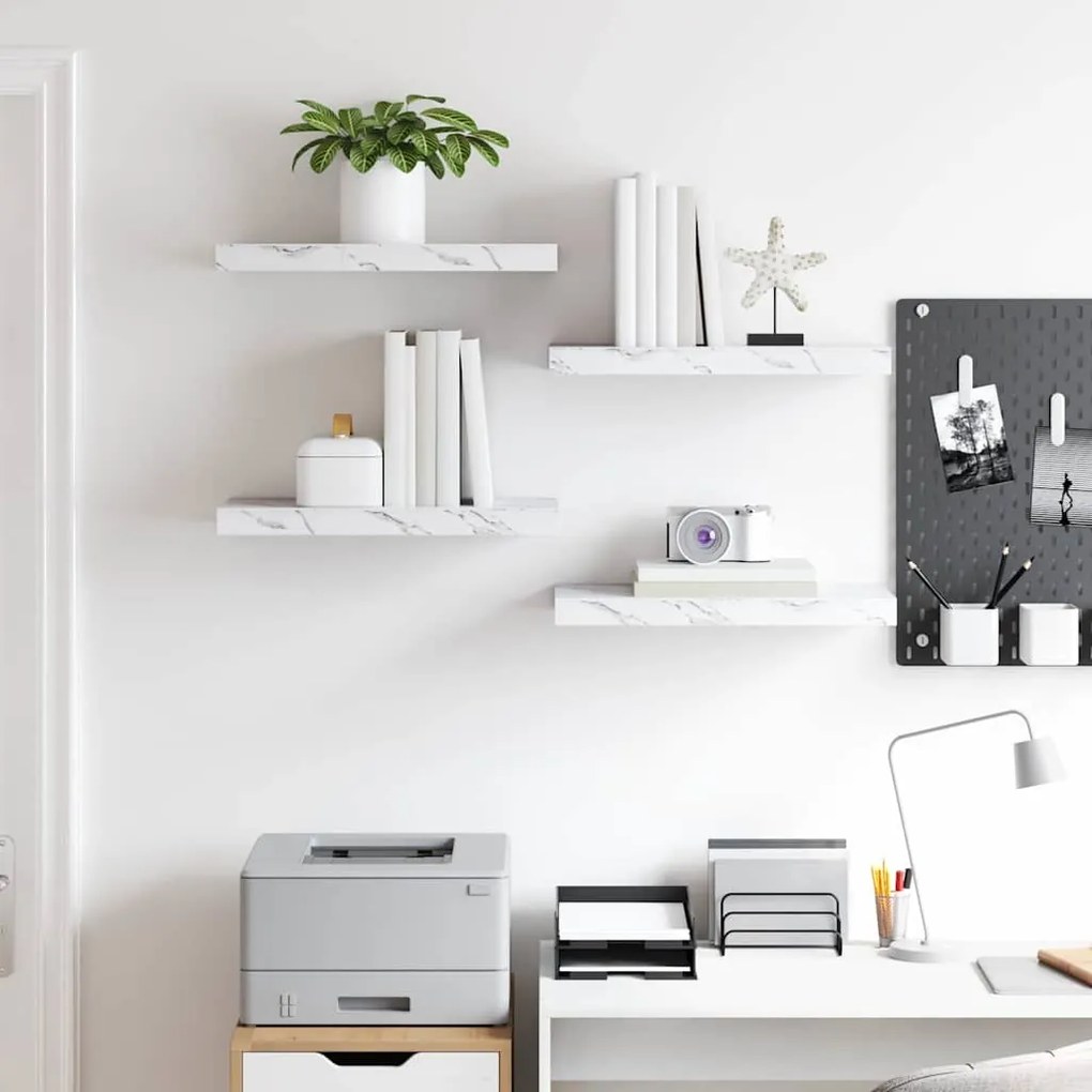 vidaXL Ράφι Τοίχου Επιτοίχιο 4 pcs Λευκό Μάρμαρο 50 x 23,5 x 4 εκ