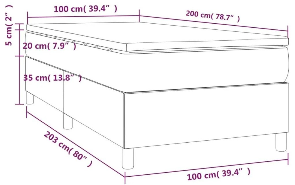 Κρεβάτι Boxspring με Στρώμα Μπλε 100 x 200 εκ. Υφασμάτινο - Μπλε